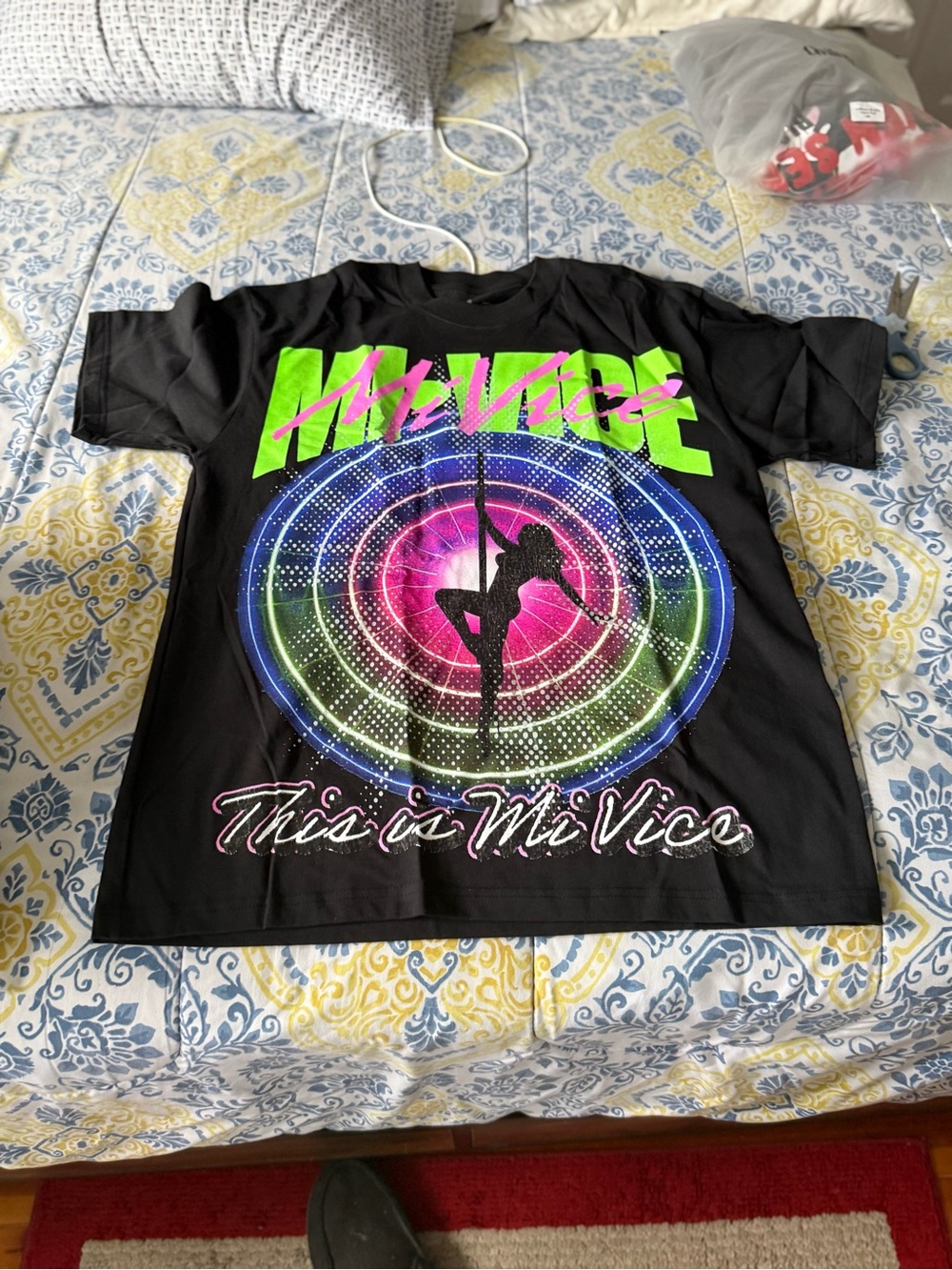 Evil Vice (Mi Ice) Black Short Sleeve Graphic Tee with Neon Target